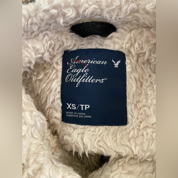 American eagle Faux Fur wool lined black jacket zip up jacket size XS - Picture 6 of 7